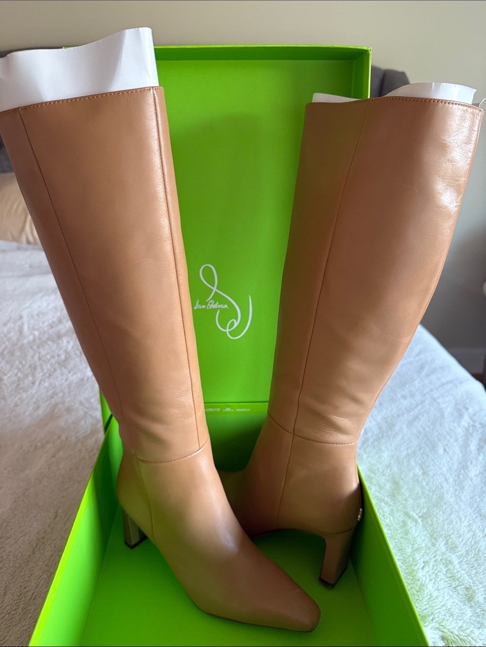 Sam Edelman Tall Leather Knee-High Boots in Camel Tan